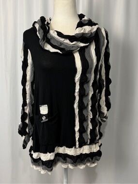 Multiples Petite Medium Lagenlook Textured Cowl Neck Tunic Top PM